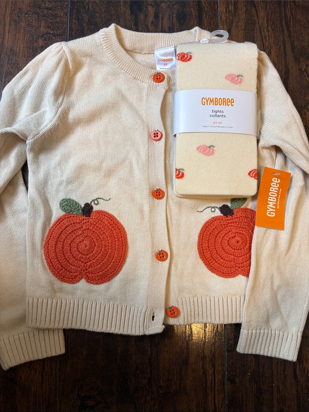 Gymboree Girls Pumpkin Cardigan with matching tights Size 5T (both new) 🎃🧡